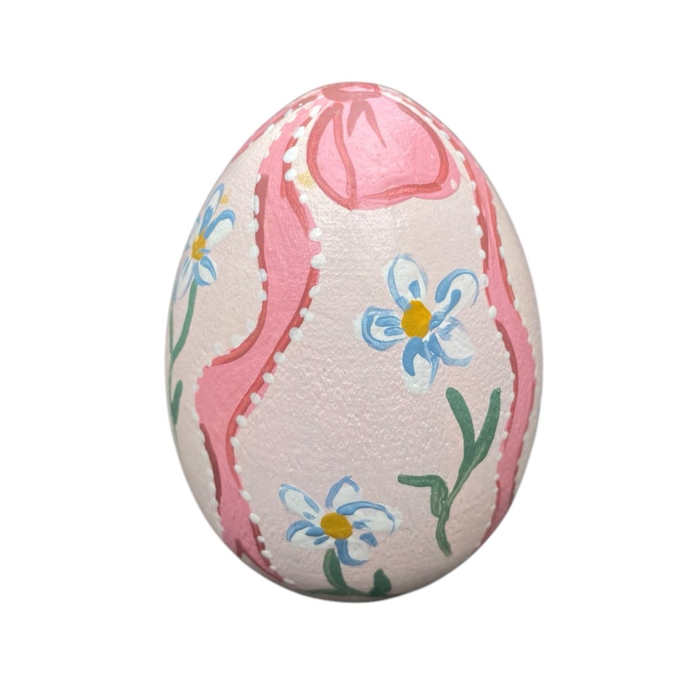 Vintage Hand painted Floral Pink Green and White Decorative Easter Egg
